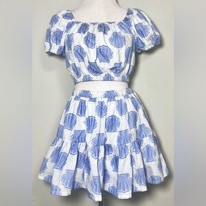 Blue and White Floral Skirt Set